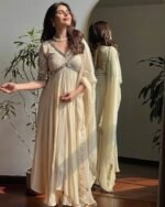 White Georgette Chikankari Mirror Work Anarkali