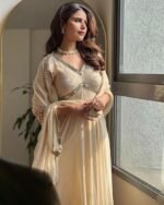 White Georgette Chikankari Mirror Work Anarkali