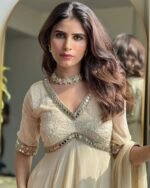 White Georgette Chikankari Mirror Work Anarkali