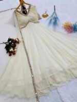 White Georgette Chikankari Mirror Work Anarkali