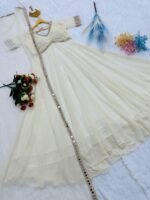 White Georgette Chikankari Mirror Work Anarkali