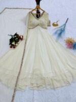 White Georgette Chikankari Mirror Work Anarkali