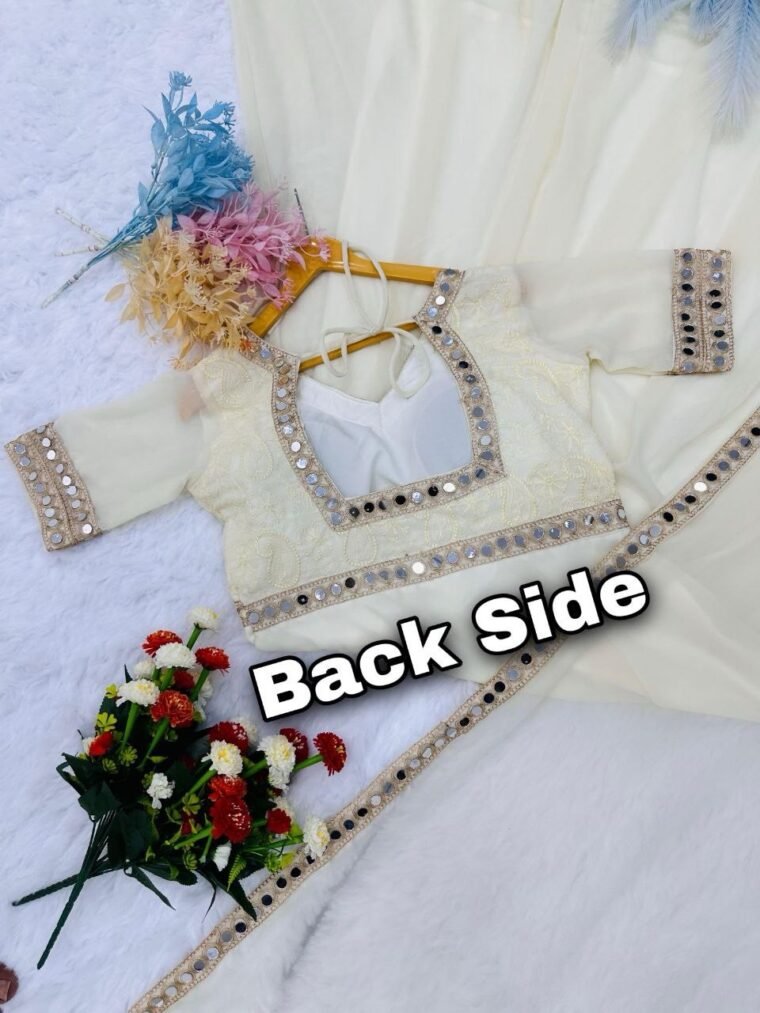 White Georgette Chikankari Mirror Work Anarkali