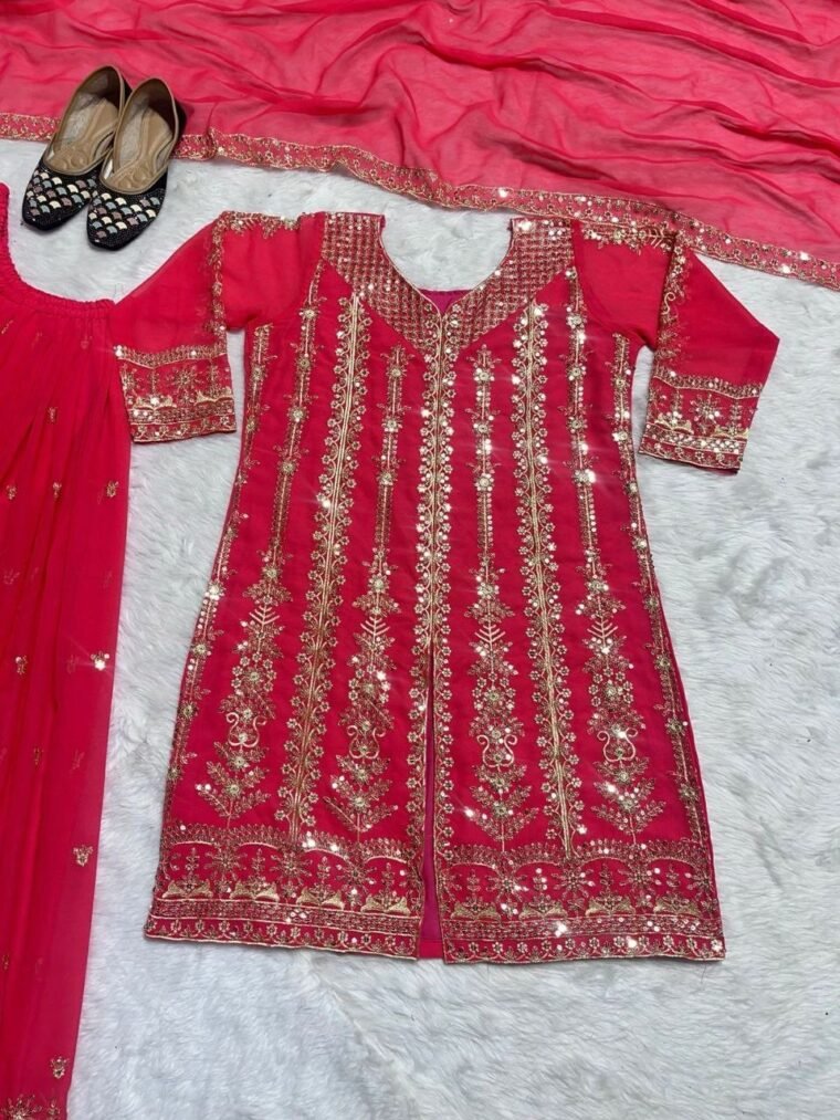 Pink Heavy Sequence Work Sharara Suit