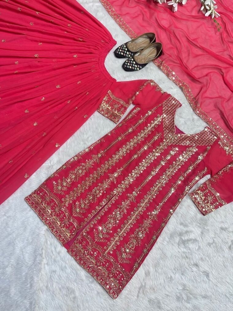 Pink Heavy Sequence Work Sharara Suit