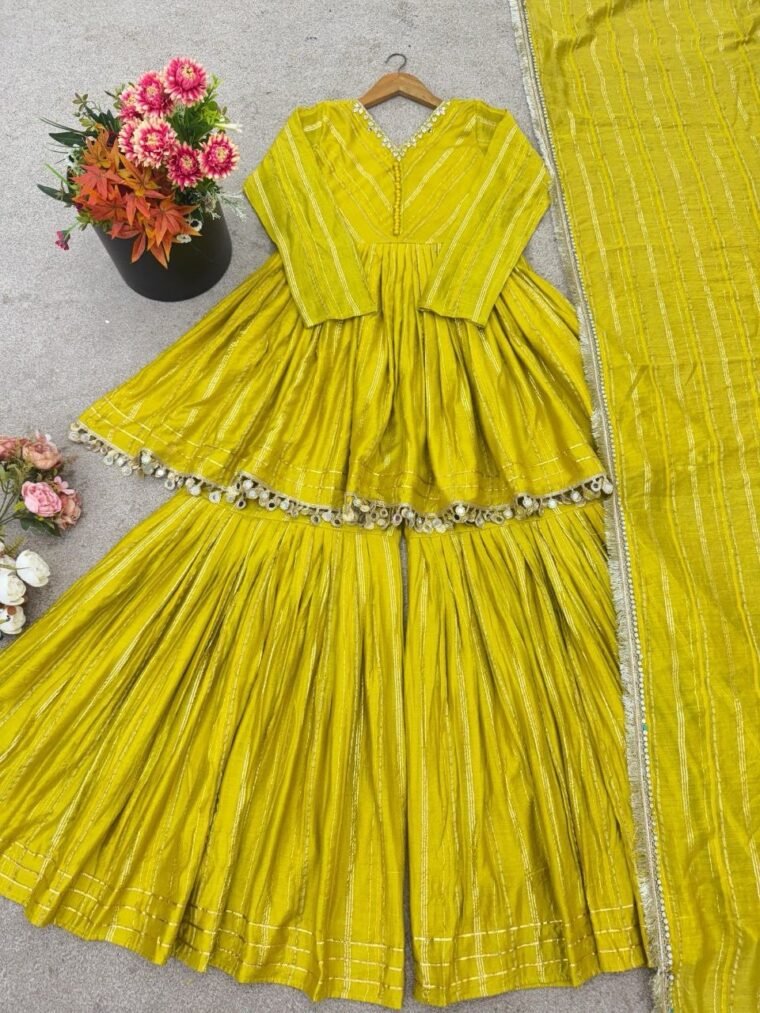 Mal Chanderi Mirror Sharara Suit