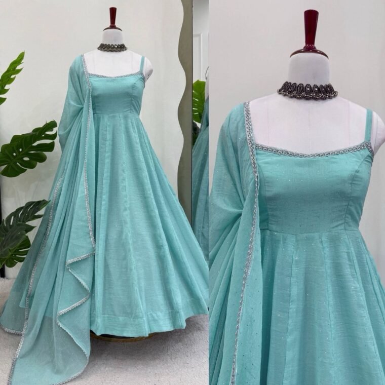 Blue Sleeveless Anarkali with hitfixing