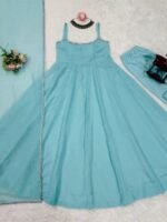 Blue Sleeveless Anarkali with hitfixing