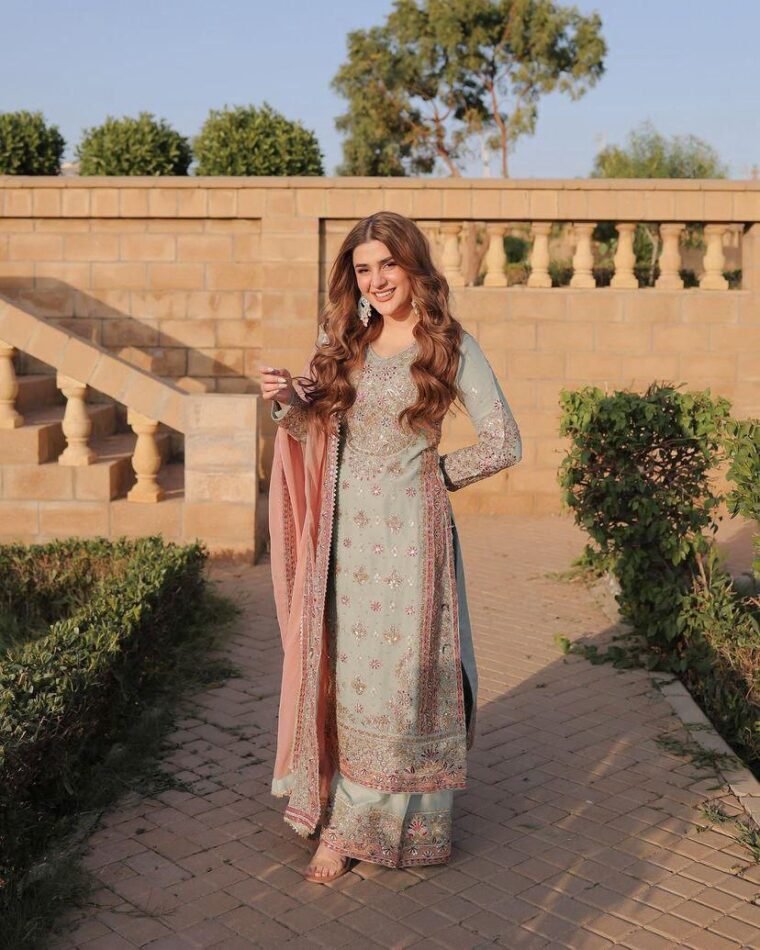 Heavy Embroidery Light Green Sharara Suit
