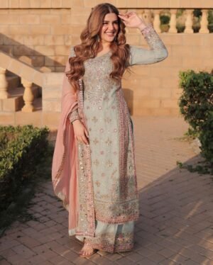 Heavy Embroidery Light Green Sharara Suit