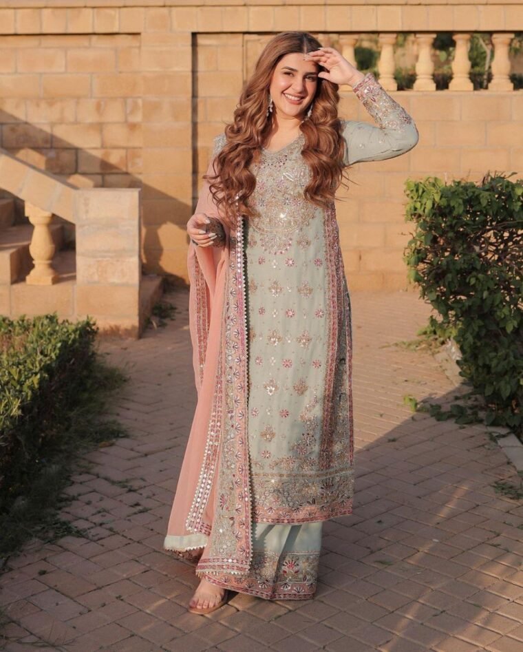 Heavy Embroidery Light Green Sharara Suit