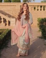Heavy Embroidery Light Green Sharara Suit