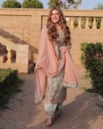 Heavy Embroidery Light Green Sharara Suit