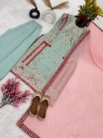 Heavy Embroidery Light Green Sharara Suit