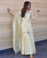 White Heavy Embroidery Sharara Suit