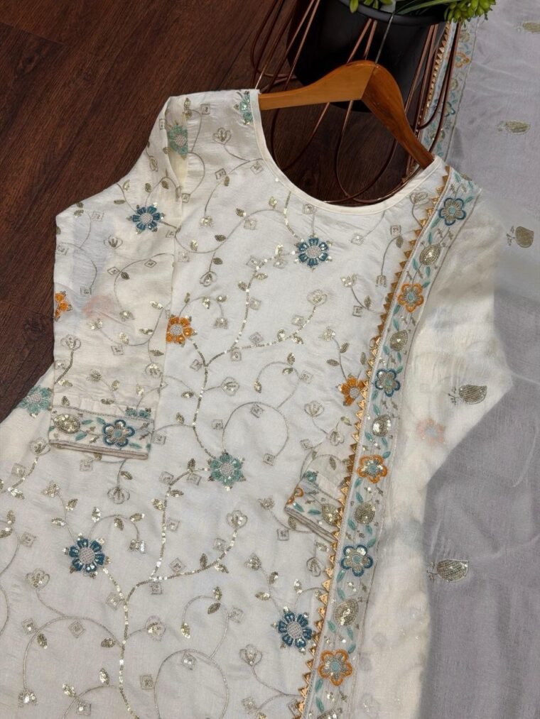 White Heavy Embroidery Sharara Suit