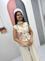White Embroidery Work Top Plazzo Suit
