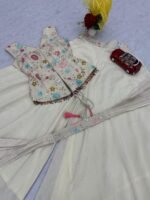 White Embroidery Work Top Plazzo Suit
