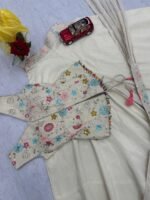 White Embroidery Work Top Plazzo Suit