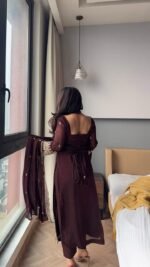 Wine Brown Embroidery Sharara Suit