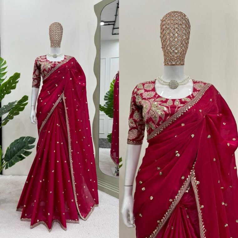 Red Fendy Silk Heavy Embroidery Saree