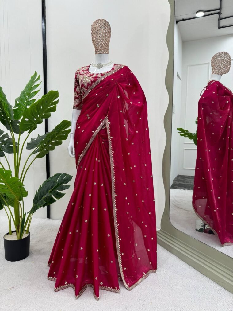 Red Fendy Silk Heavy Embroidery Saree