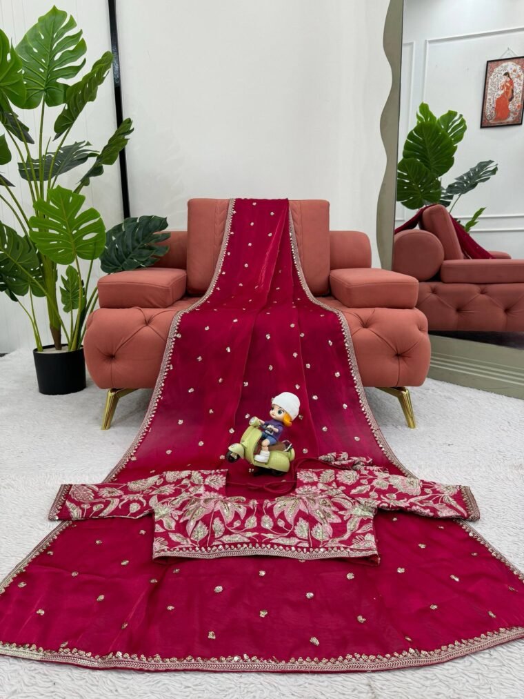 Red Fendy Silk Heavy Embroidery Saree