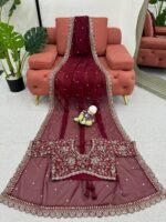 Maroon Tibby Silk Embroidery Saree