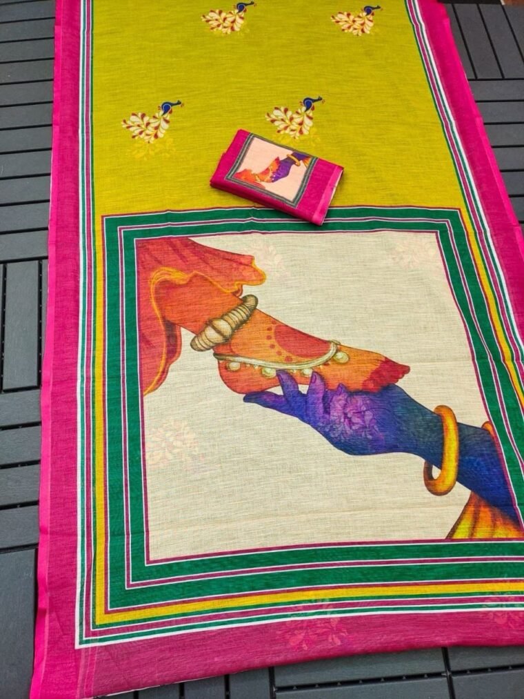 Plain Linen Odisi/Bharatham Design Saree