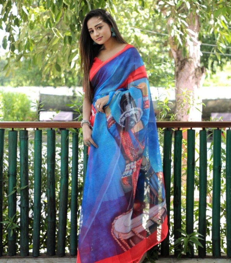 Plain Linen Odisi/Bharatham Design Saree