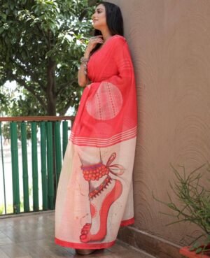 Plain Linen Odisi/Bharatham Design Saree