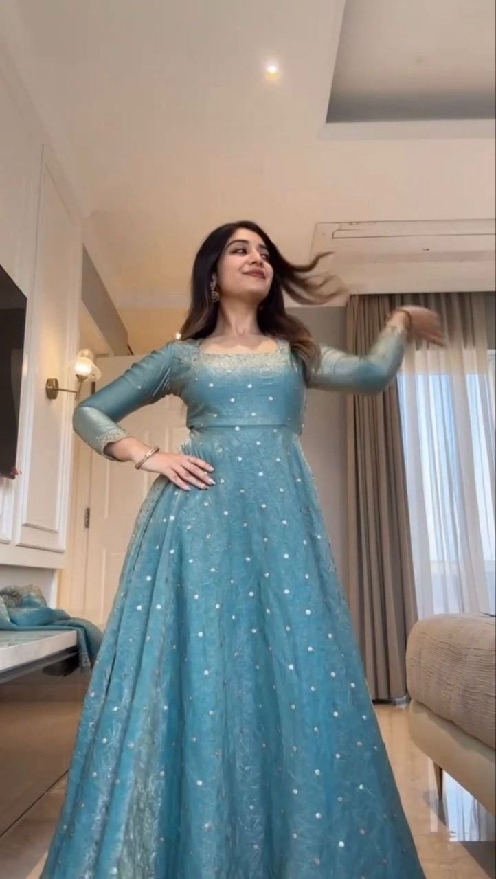 Sky blue Soft Anarkali with Plazzo Dupatta