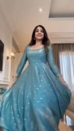 Sky blue Soft Anarkali with Plazzo Dupatta