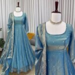 Sky blue Soft Anarkali with Plazzo Dupatta