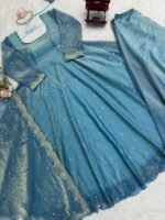 Sky blue Soft Anarkali with Plazzo Dupatta