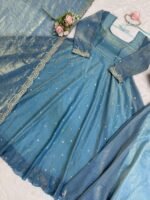 Sky blue Soft Anarkali with Plazzo Dupatta