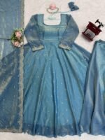 Sky blue Soft Anarkali with Plazzo Dupatta