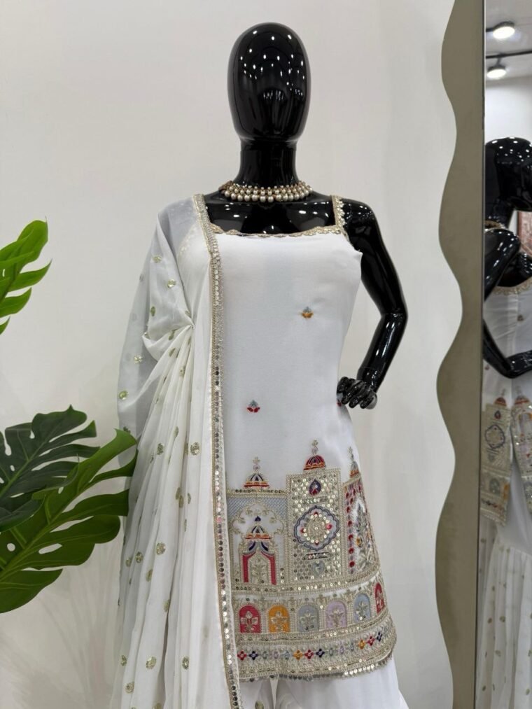 White Embroidery Sharara Suit