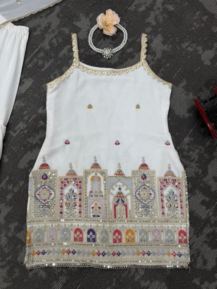 White Embroidery Sharara Suit