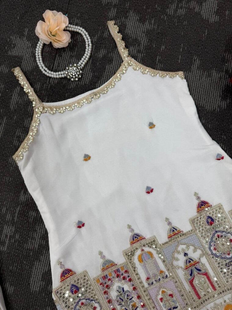 White Embroidery Sharara Suit