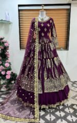 Heavy Embroidery Georgette Gown with Lehenga Skirt and Dupatta (Skirt : Semistitch)