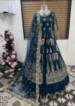 Heavy Embroidery Georgette Gown with Lehenga Skirt and Dupatta (Skirt : Semistitch)