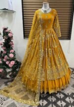 Heavy Embroidery Georgette Gown with Lehenga Skirt and Dupatta (Skirt : Semistitch)