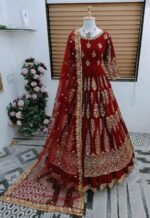 Heavy Embroidery Georgette Gown with Lehenga Skirt and Dupatta (Skirt : Semistitch)
