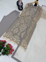 Grey Soft Net Sequence Work 3pcs Suit