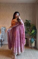 Onion pink heavy embroidery Anarkali