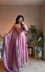 Onion pink heavy embroidery Anarkali
