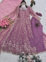 Onion pink heavy embroidery Anarkali