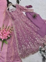 Onion pink heavy embroidery Anarkali