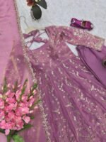 Onion pink heavy embroidery Anarkali
